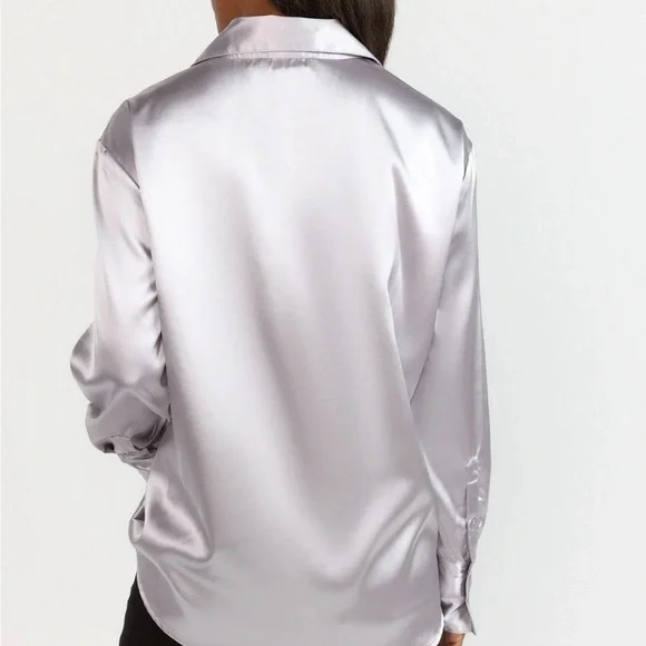 New York & Company Silver Button Down Blouse - Picture 2 of 3